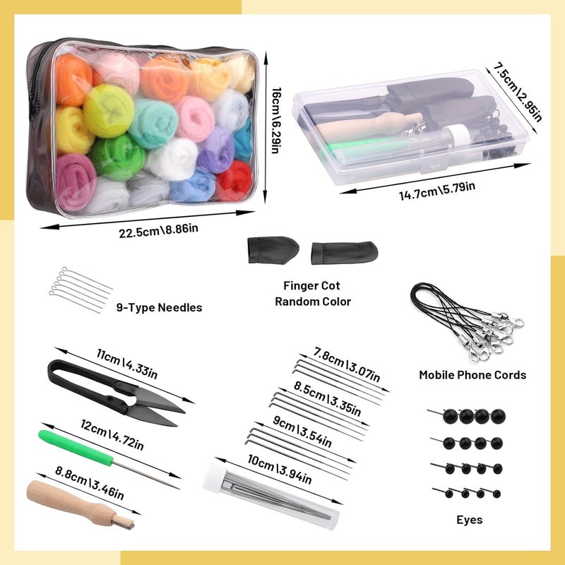 SOCNITC 45 Colors Needle Felting Kits for Beginners, Needle Felting Supplies with Tools, Felt Starter Kits with Needles, Storage Bag for DIY Handcrafts Decoration - Image 2